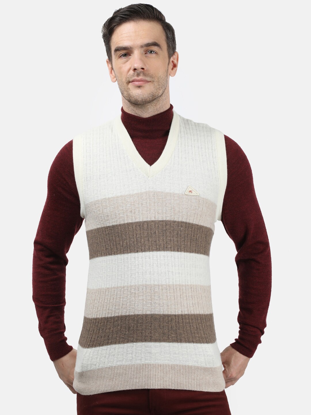 

Monte Carlo Men Brown & White Striped Woollen Sweater Vest