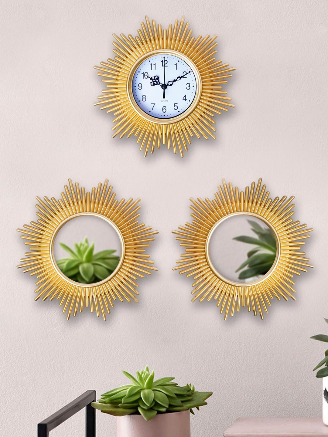 

TIED RIBBONS Gold-Toned & White Set of 3 Floral Wall Clock
