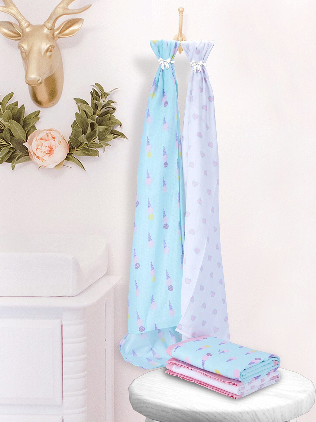 

My Milestones Kids Pack of 2 Layered Pure Cotton Muslin Blanket, Turquoise blue