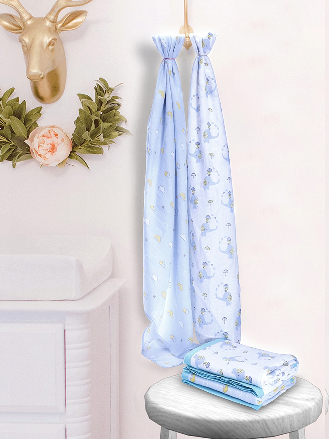 

My Milestones Infant Baby Blue Pure Cotton Muslin Baby Blanket 3 Layered