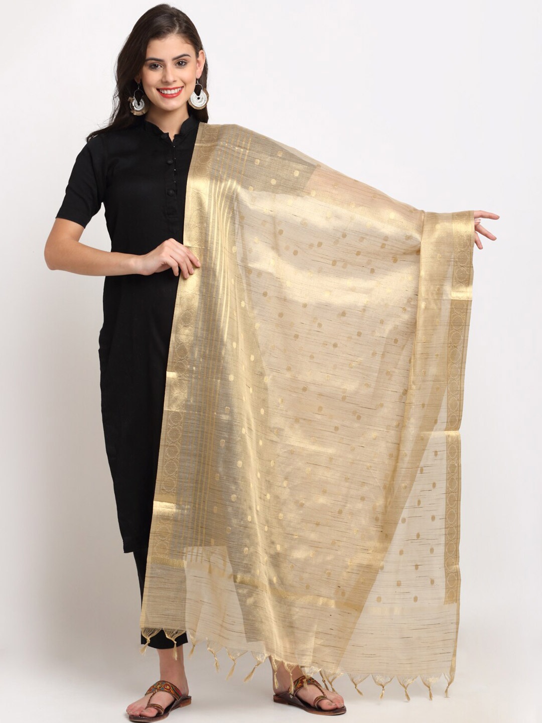 

LOOM LEGACY Gold-Toned Ethnic Motifs Banarasi Jacquard Dupatta