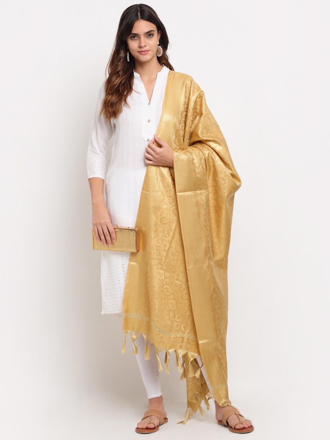 

LOOM LEGACY Gold-Toned Woven Design Banarasi Jacquard Dupatta