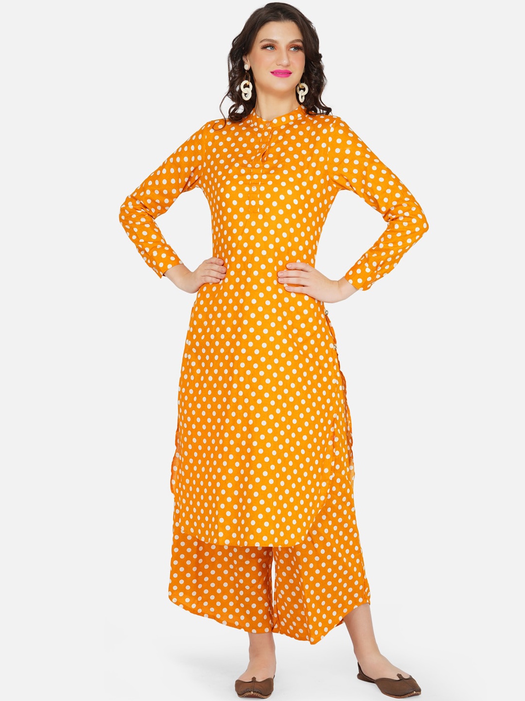 

FABNEST Women Yellow & White Polka Dot Printed Pathani Kurta