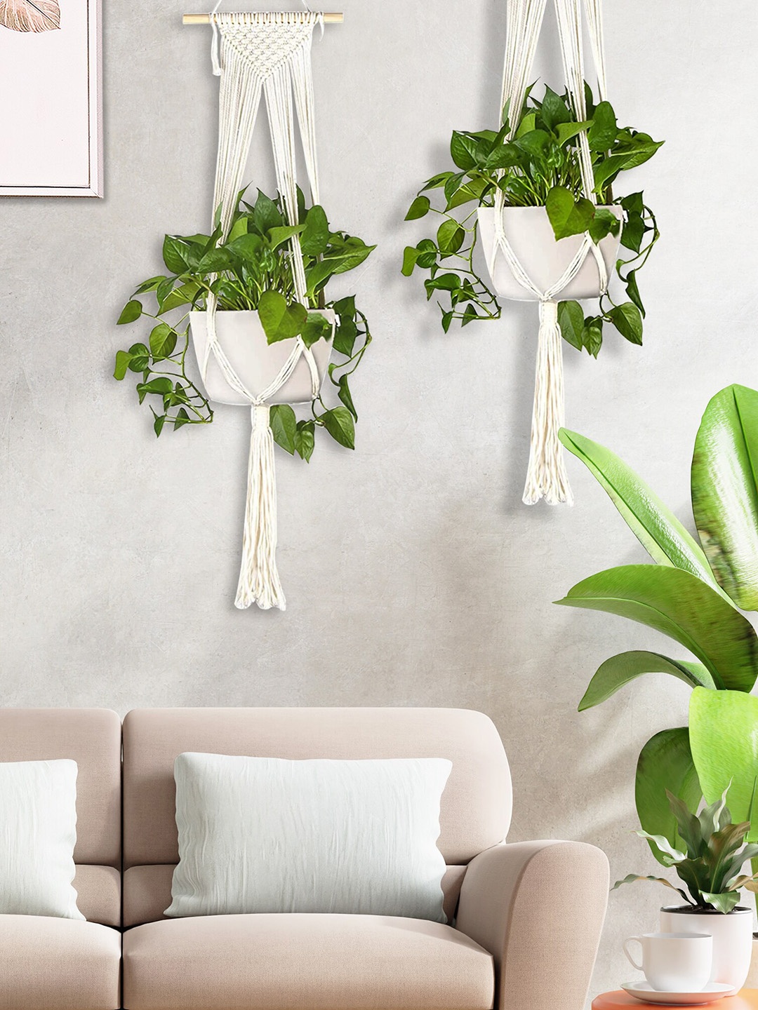 

Homesake Set Of 2 Beige Macrame Plant Hangers Without Pot