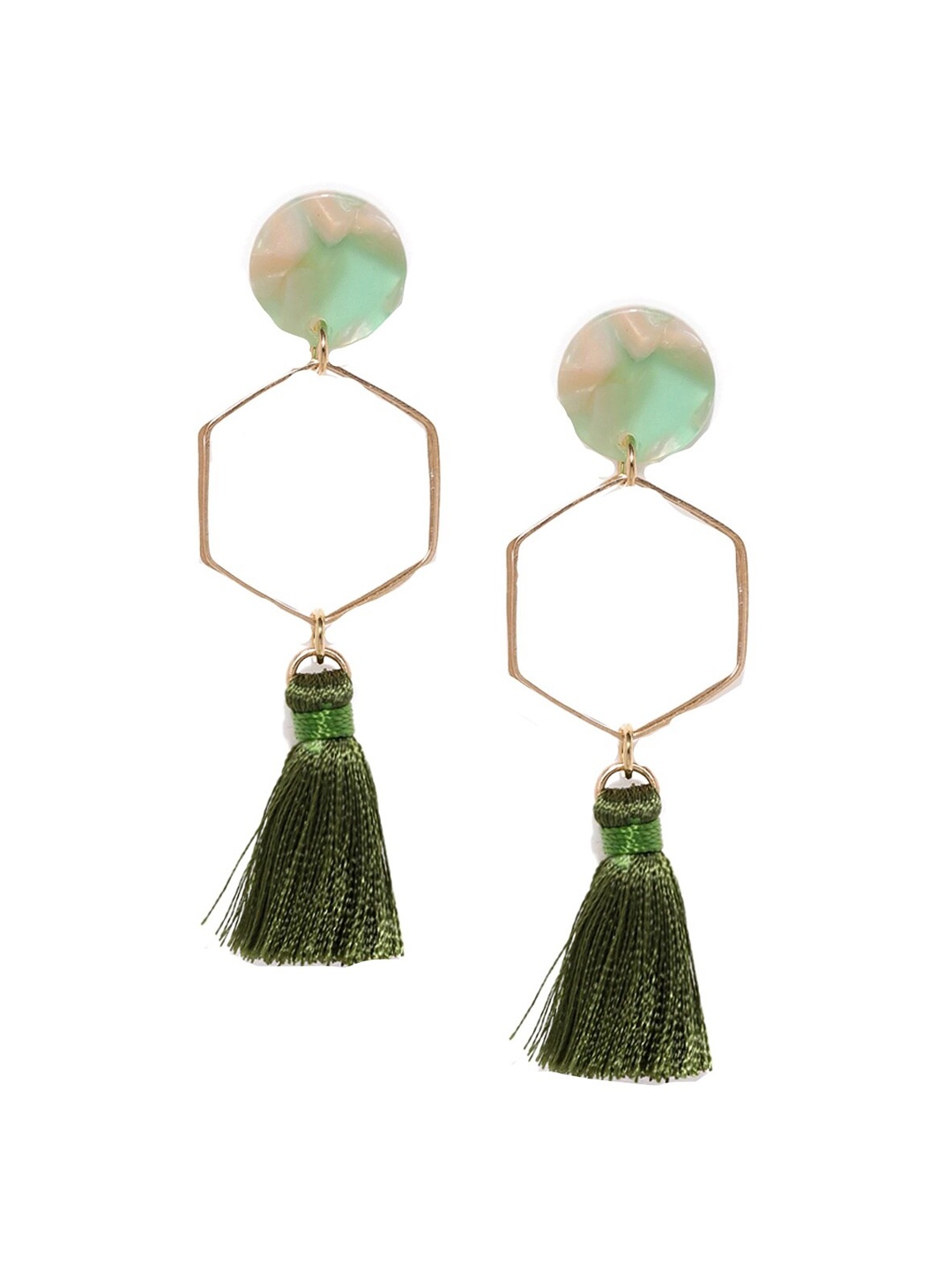 

Blisscovered Green Contemporary Tasseled Drop Earrings