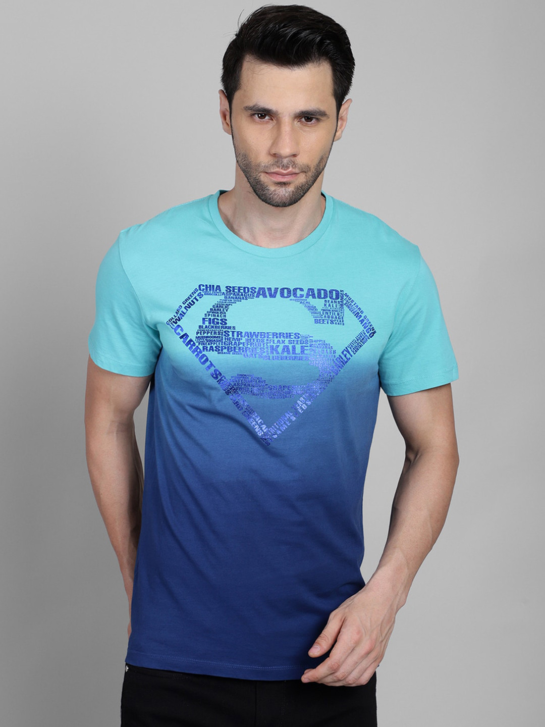 

Free Authority Men Blue & Turquoise Blue Superman Printed T-shirt