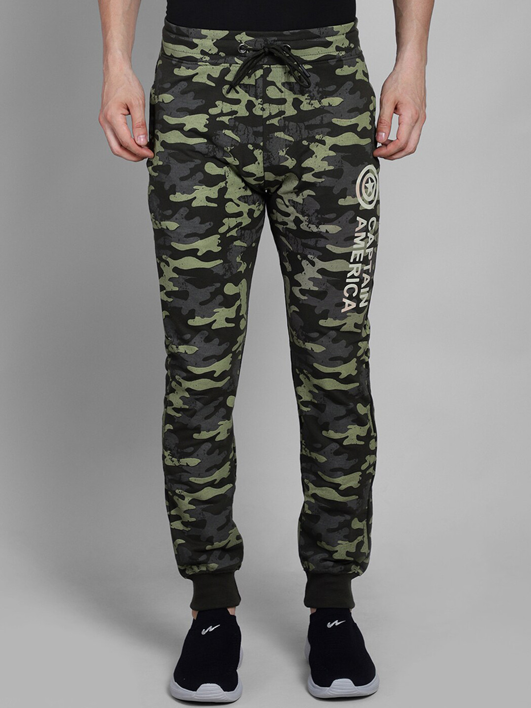 

Free Authority Men Olive-Green Camouflage Captain America Printed Straight-Fit Joggers