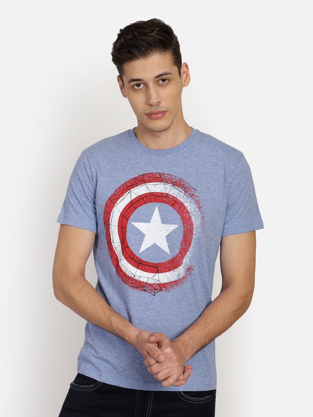 

Free Authority Men Blue & Red Captain America Printed T-shirt