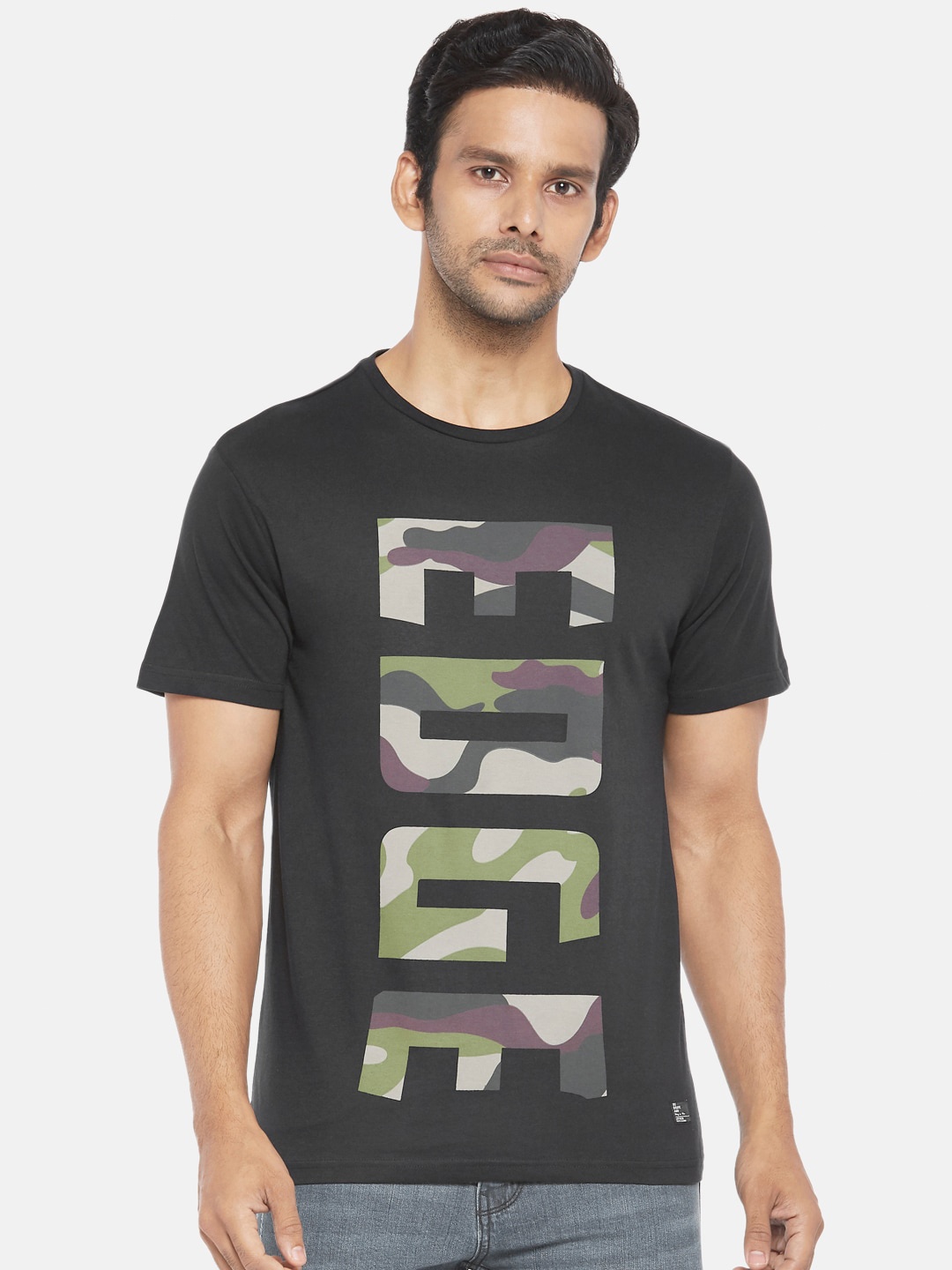 

People Men Black Olive Green Typography Printed Pure Cotton T-shirt
