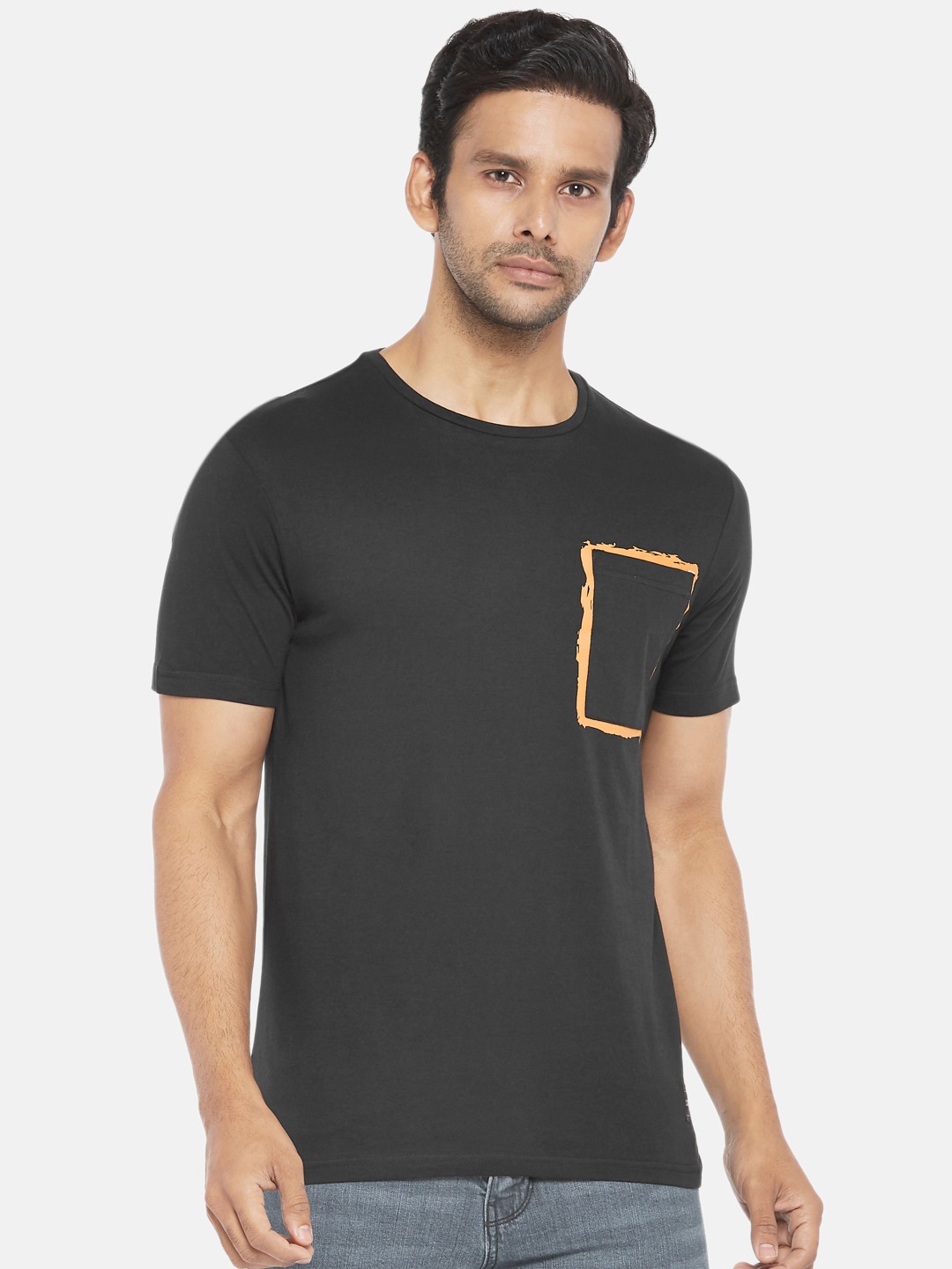 

People Men Black Coral Pockets Pure Cotton T-shirt