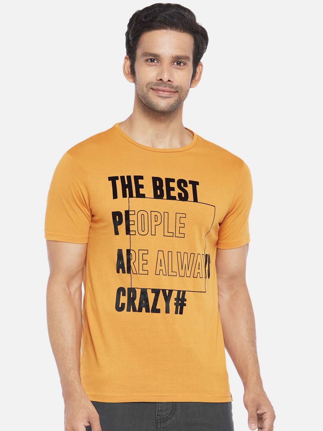 

People Men Rust Black Typography Printed Pure Cotton T-shirt
