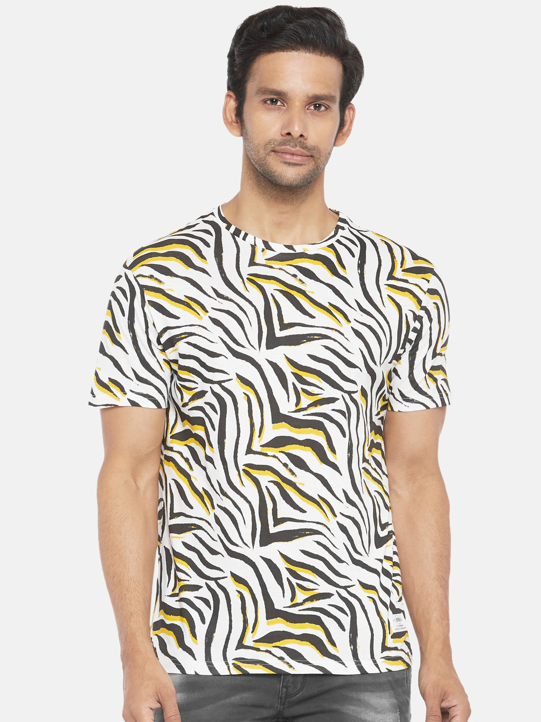 

People Men Off White Black Animal Printed Pure Cotton T-shirt