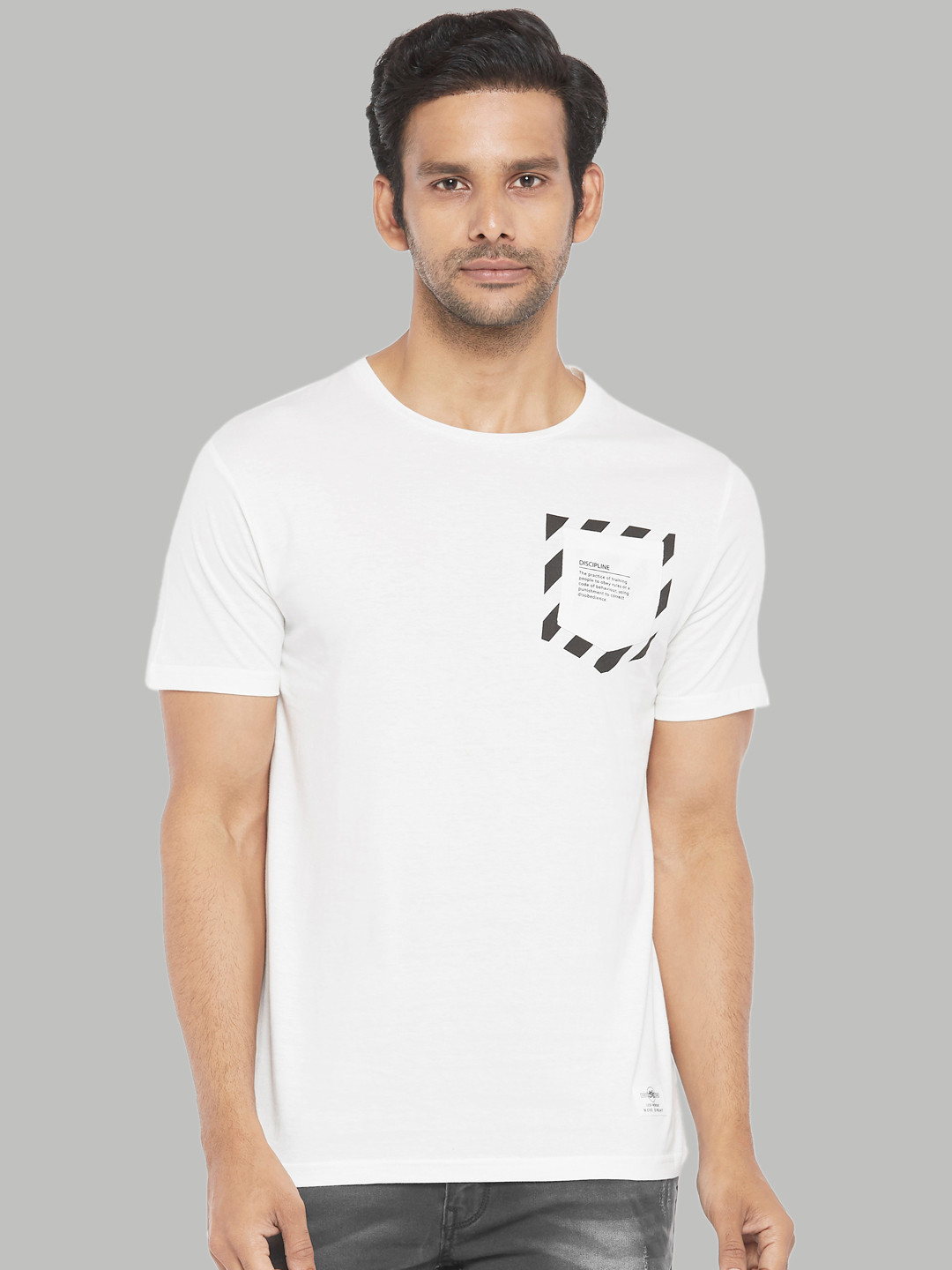 

People Men Off White Black Pockets Pure Cotton T-shirt
