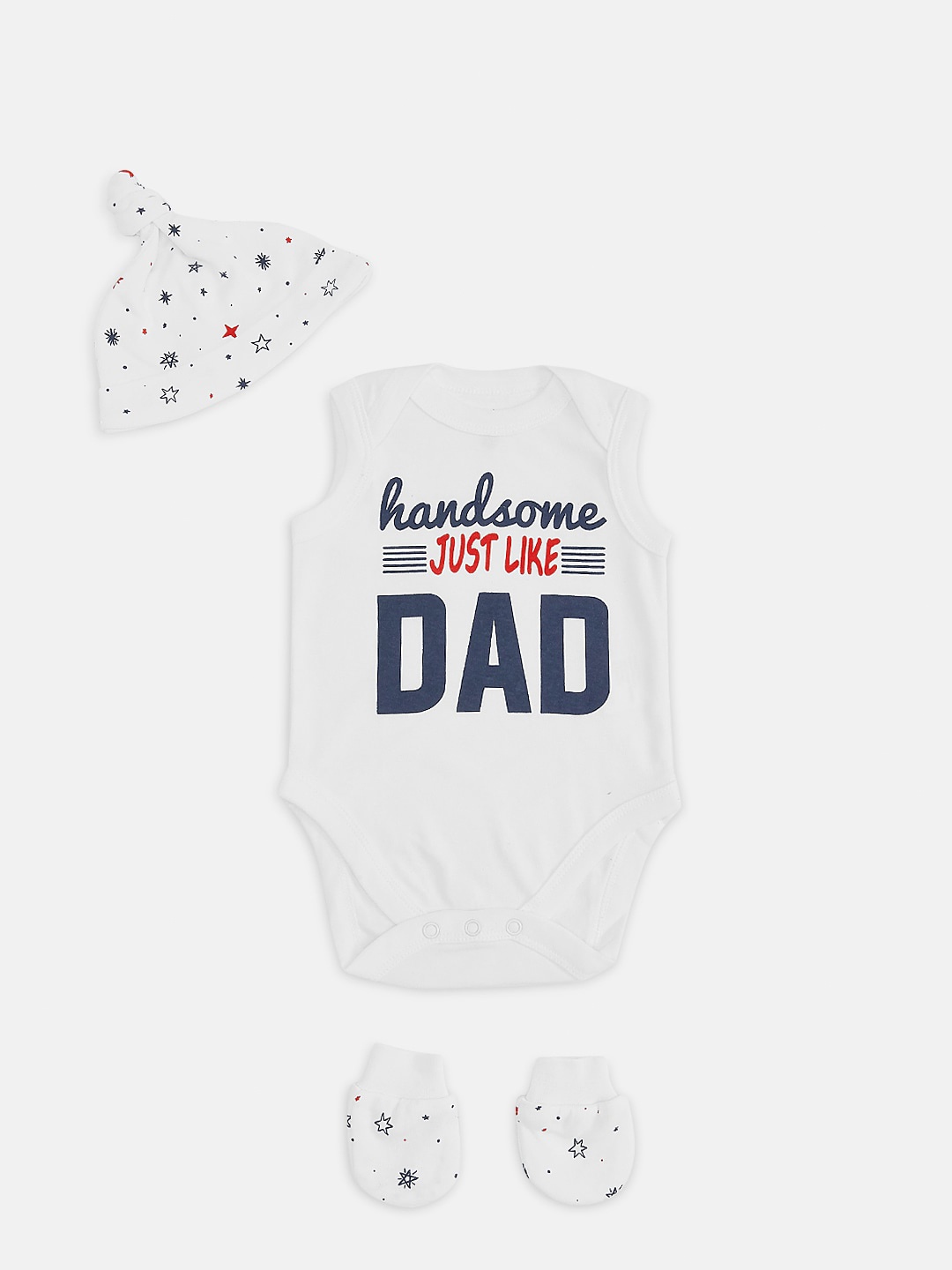 

Pantaloons Baby Boys Pack Of 3 White & Black Printed Bodysuit With Mittens & Cap