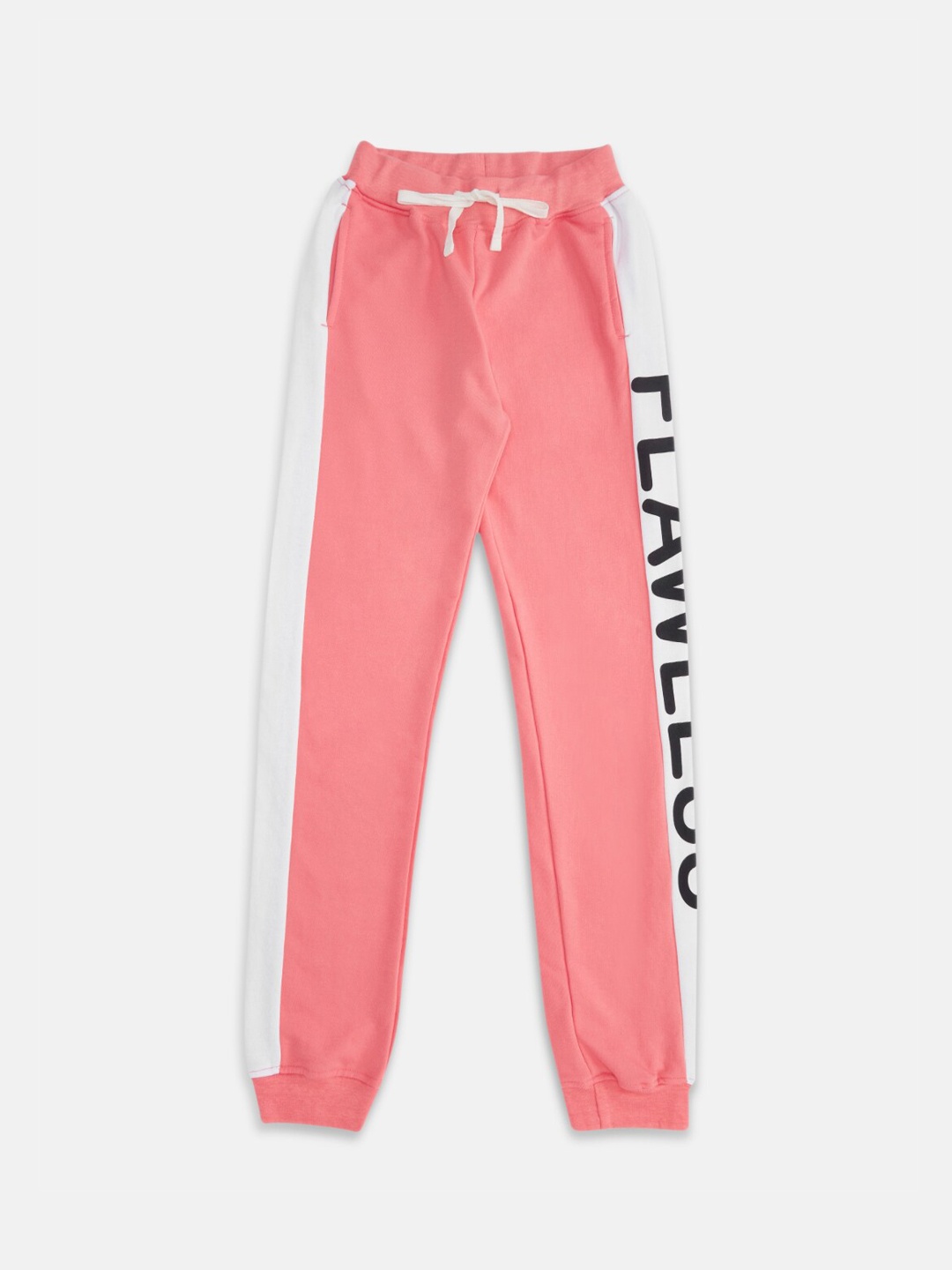 

Pantaloons Junior Girls Pink & Black Typography Printed Pure Cotton Joggers