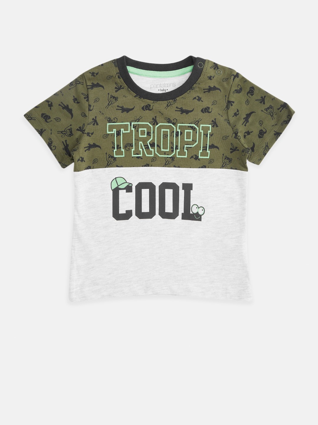

Pantaloons Baby Boys Olive Green & White Typography Printed T-shirt