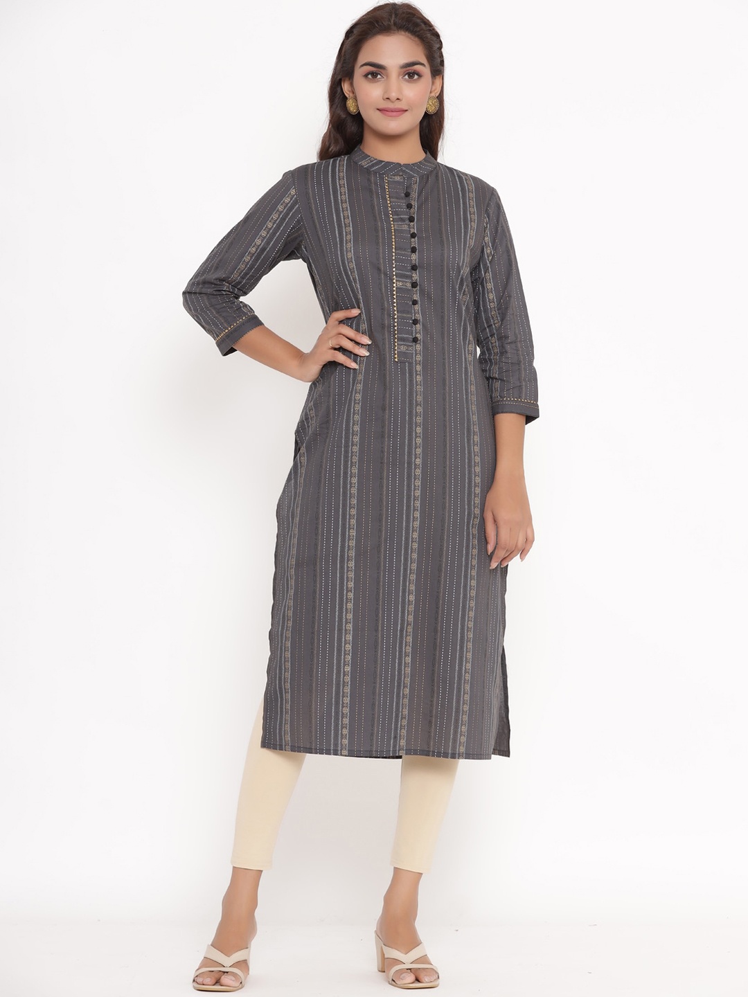 

VEDANA Women Grey & Gold Gotta Patti Kurta