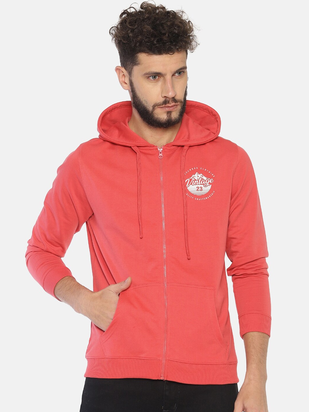 

Steenbok Men Coral Printed Hooded Sweatshirt