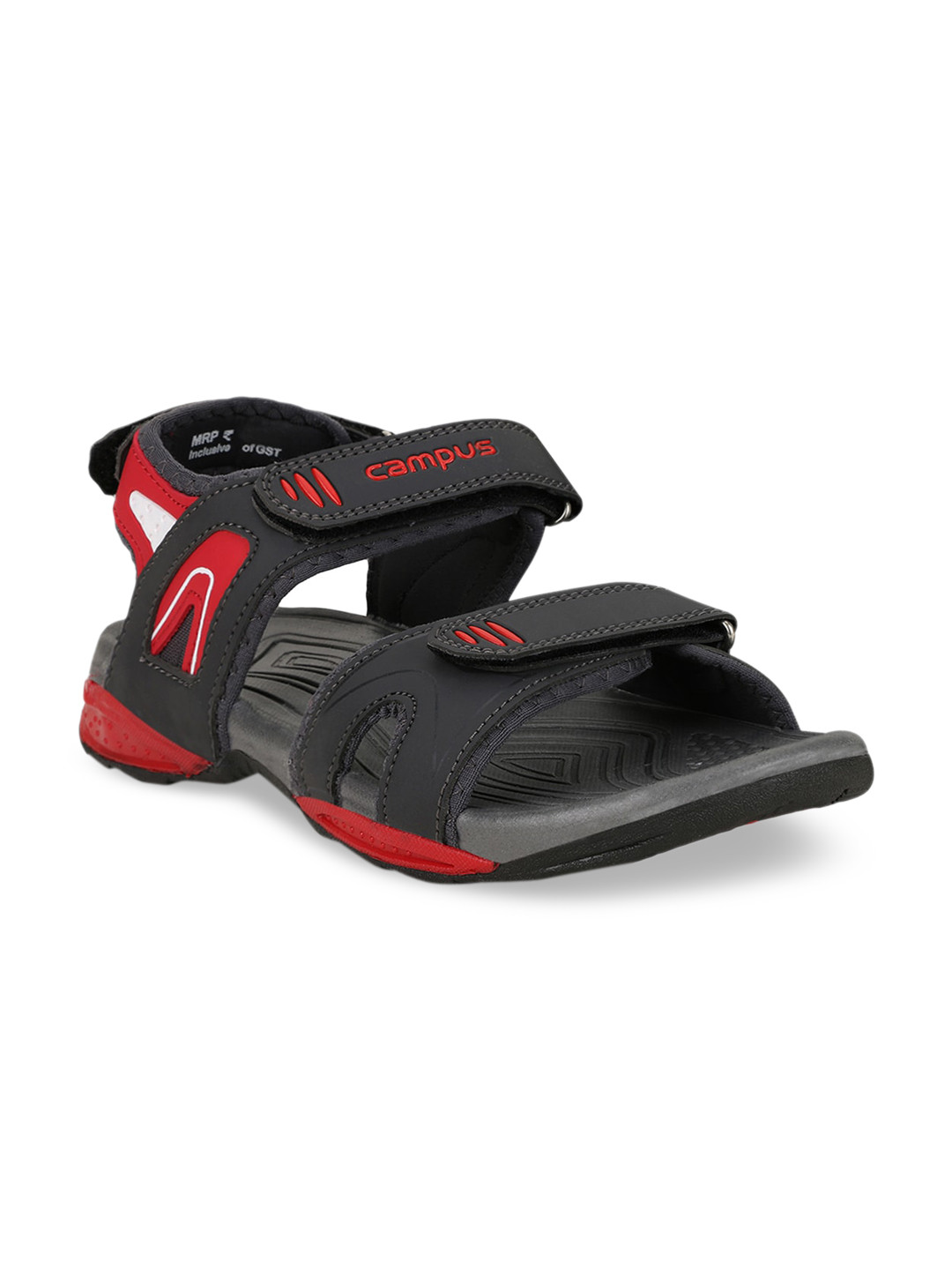 

Campus Men Grey & Red Solid Sports Sandals