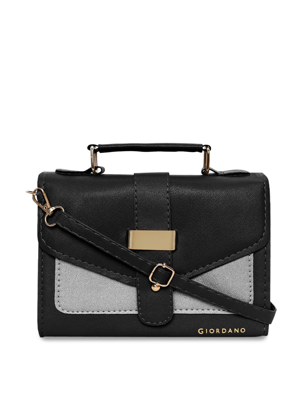 

GIORDANO Black & Grey Colourblocked Structured Satchel