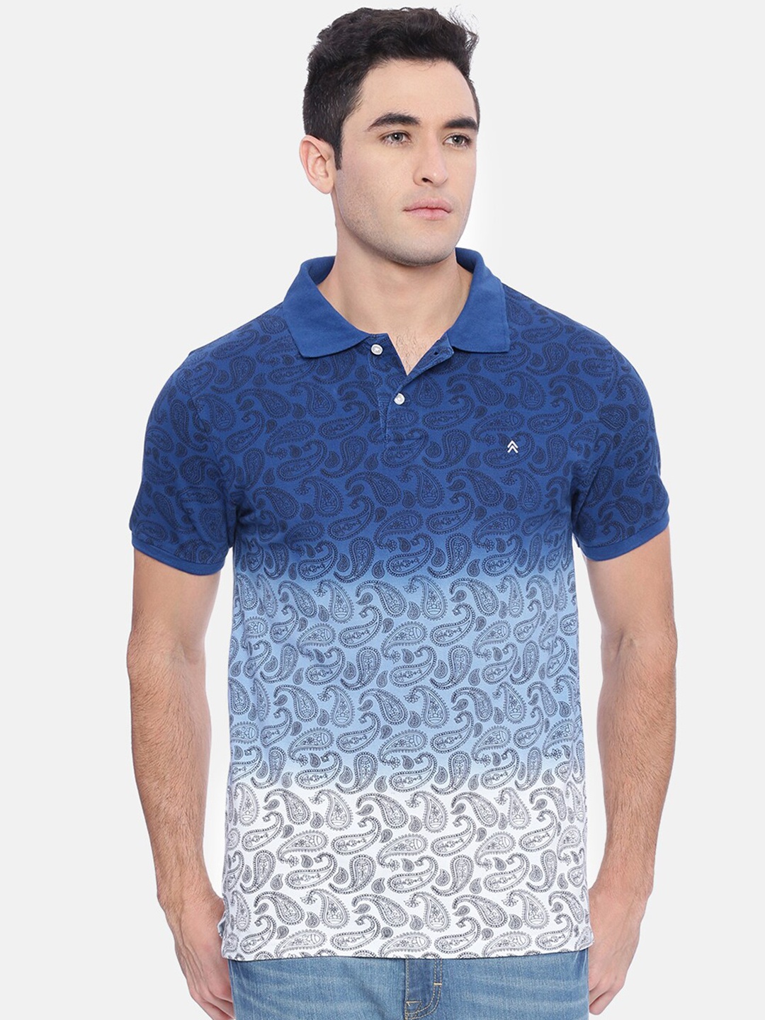 

Steenbok Men Blue Dyed Paisley Printed Polo Collar T-shirt