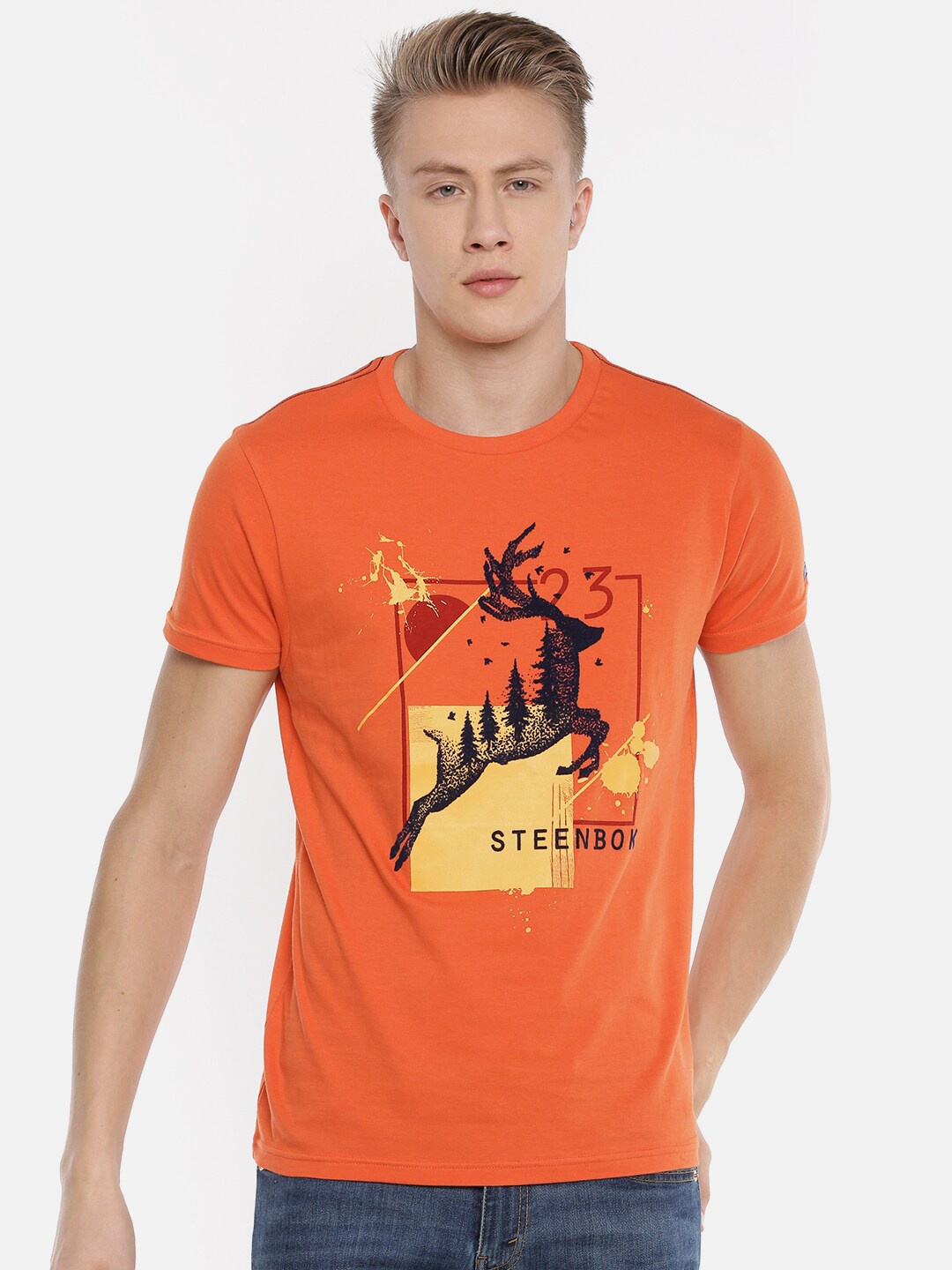 

Steenbok Men Orange Typography Printed Slim Fit T-shirt