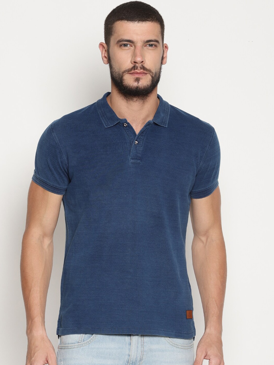 

Steenbok Men Blue Polo Collar Pockets Slim Fit T-shirt