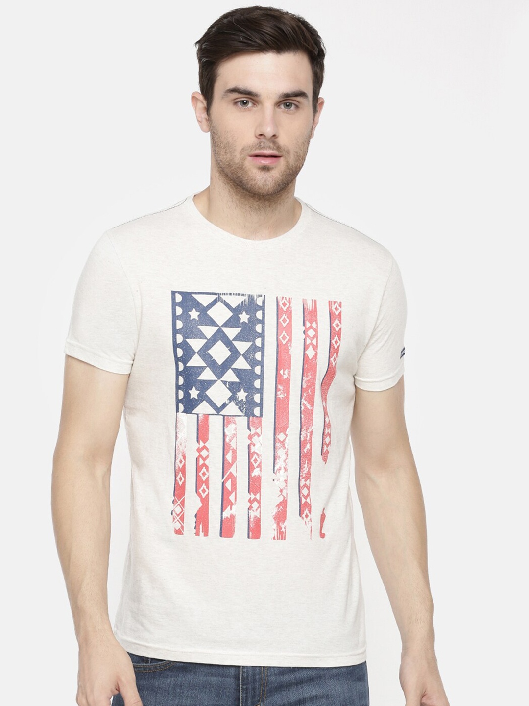 

Steenbok Men Off White Printed Slim Fit T-shirt