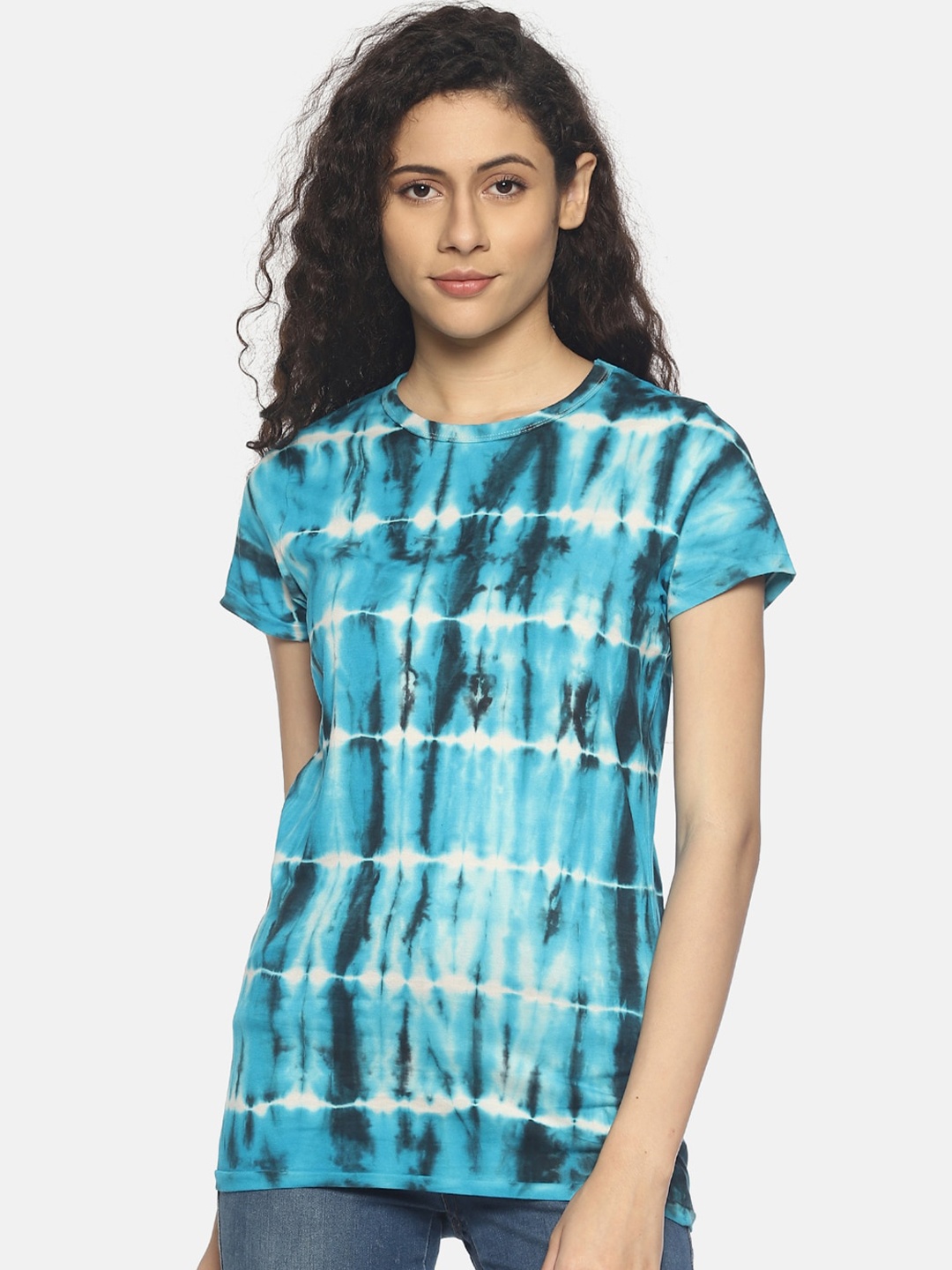 

Steenbok Women Blue Dyed Extended Sleeves Cut Outs Slim Fit T-shirt
