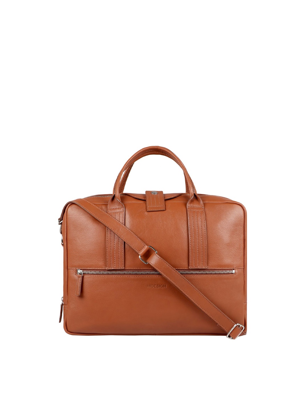 

Hidesign Men Tan Textured Leather Messenger Bag