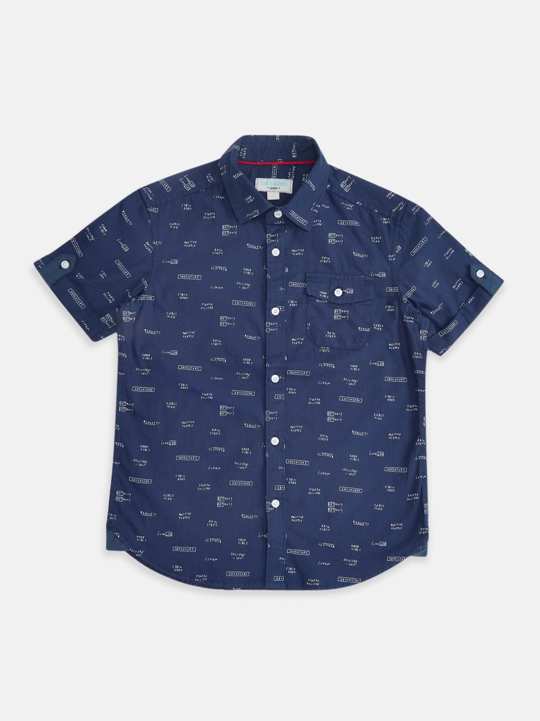 

Pantaloons Junior Boys Navy Blue Opaque Printed Casual Shirt