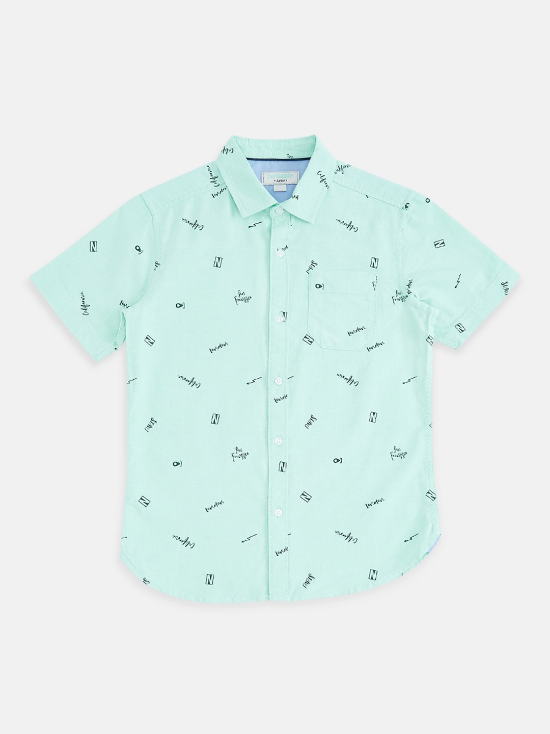

Pantaloons Junior Boys Blue Opaque Printed Casual Shirt