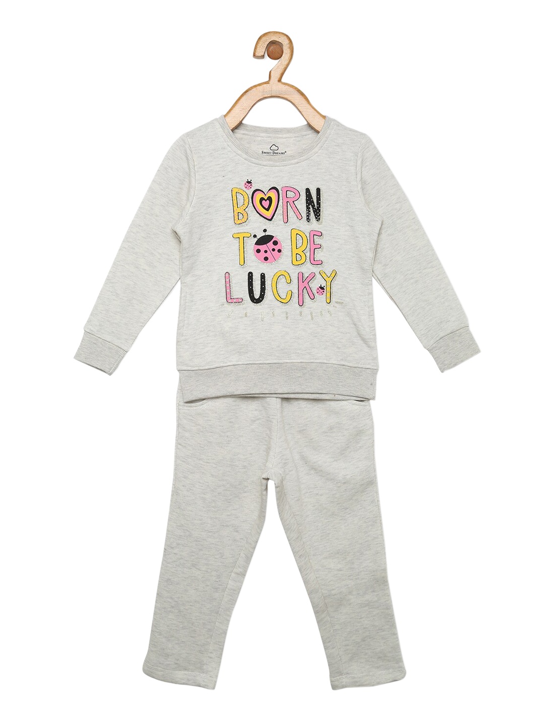 

Sweet Dreams Girls Grey & Pink Printed Tracksuit