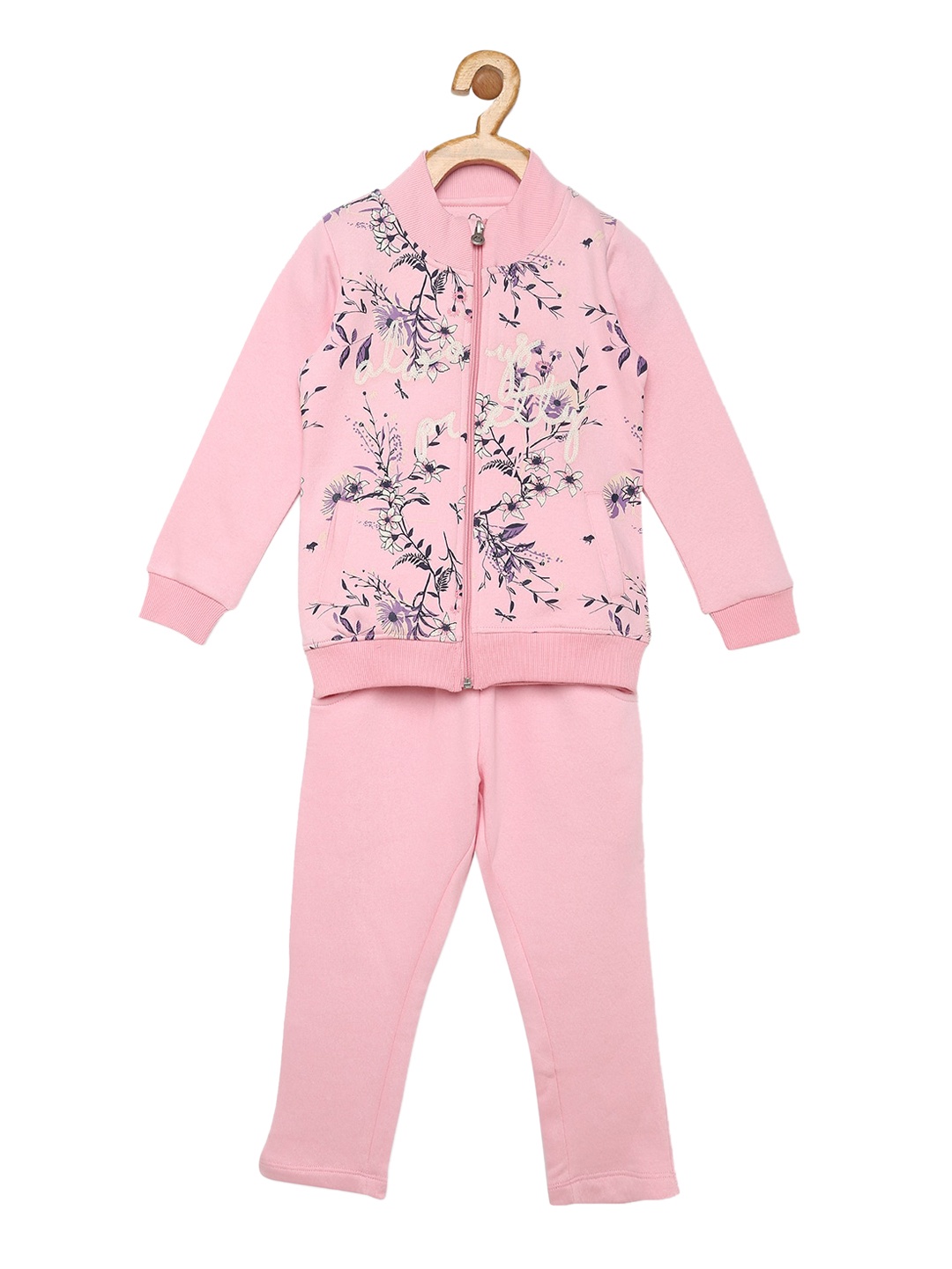 

Sweet Dreams Girls Pink & Purple Floral Printed & Embroidered Tracksuit
