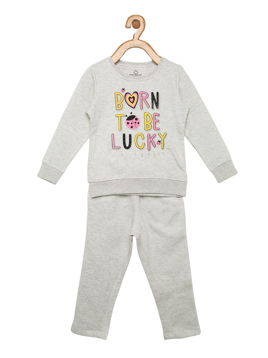 

Sweet Dreams Girls Grey & Pink Printed Tracksuit