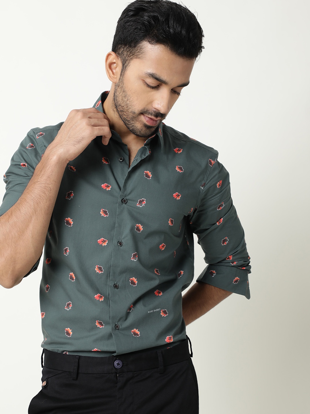 

RARE RABBIT Men Sunofit Slim Fit Opaque Printed Shirt, Green