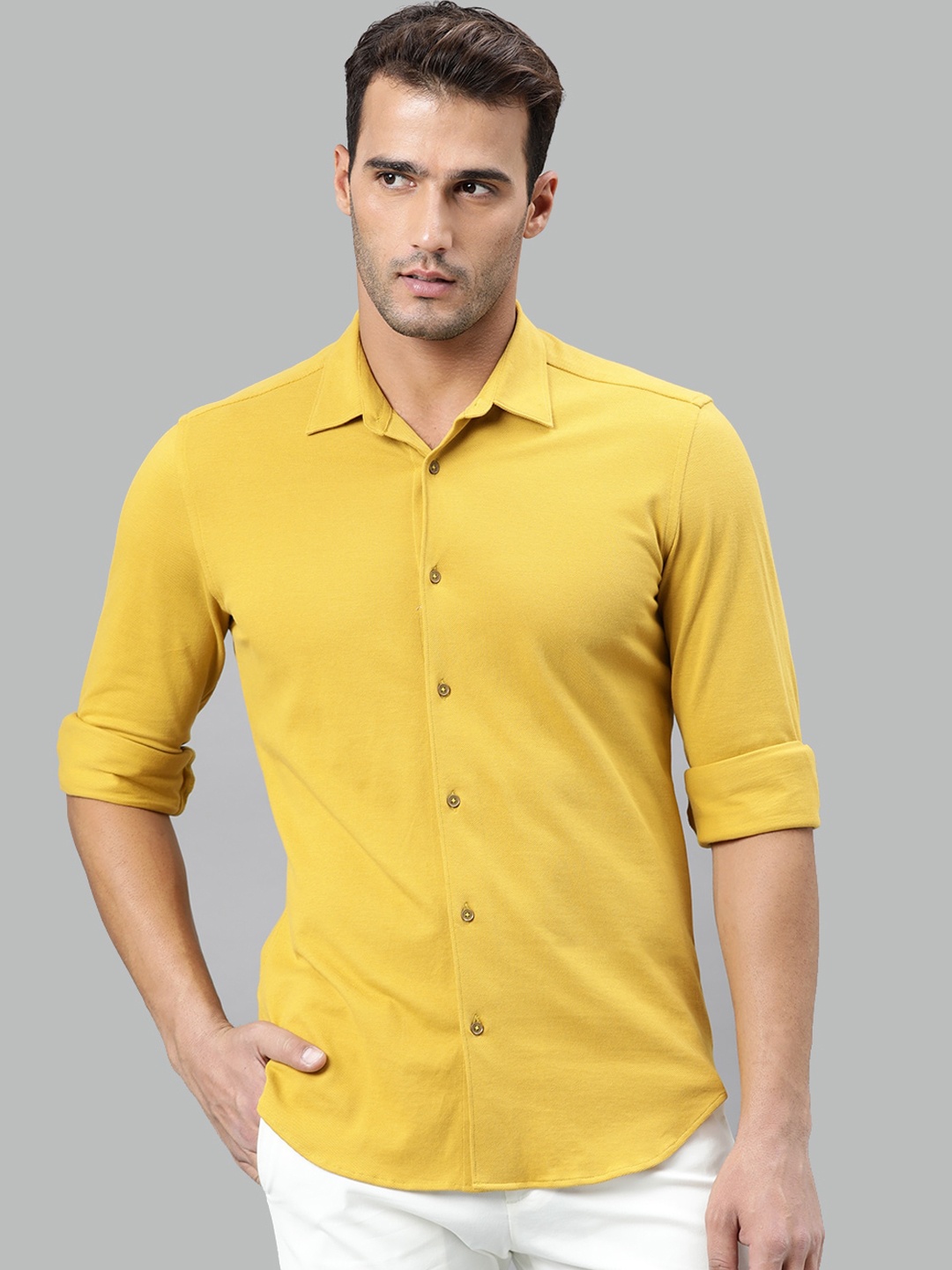 

RARE RABBIT Men Mustard Slim Fit Opaque Casual Shirt