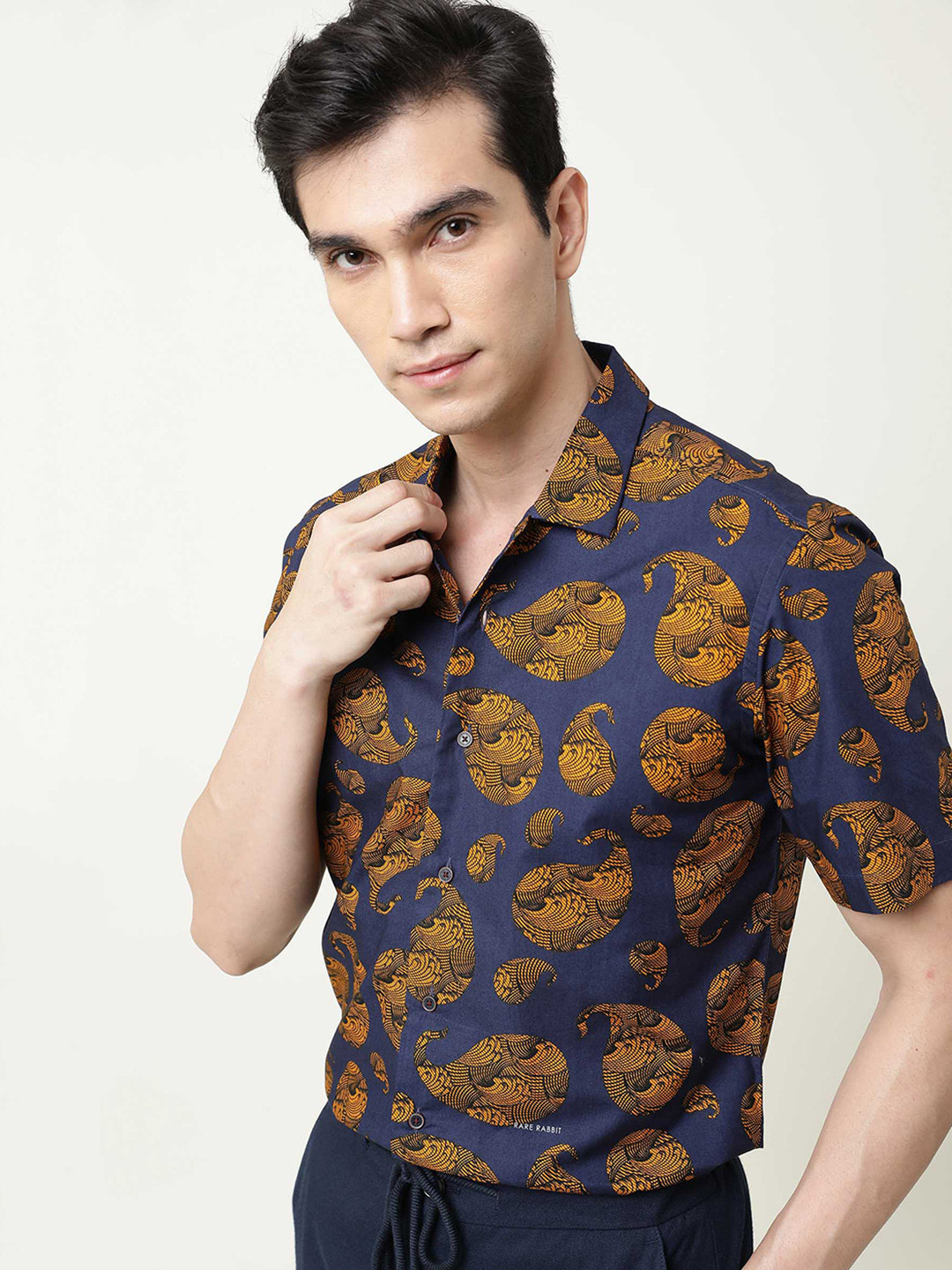 

RARE RABBIT Men Navy Blue Slim Fit Floral Opaque Printed Casual Shirt