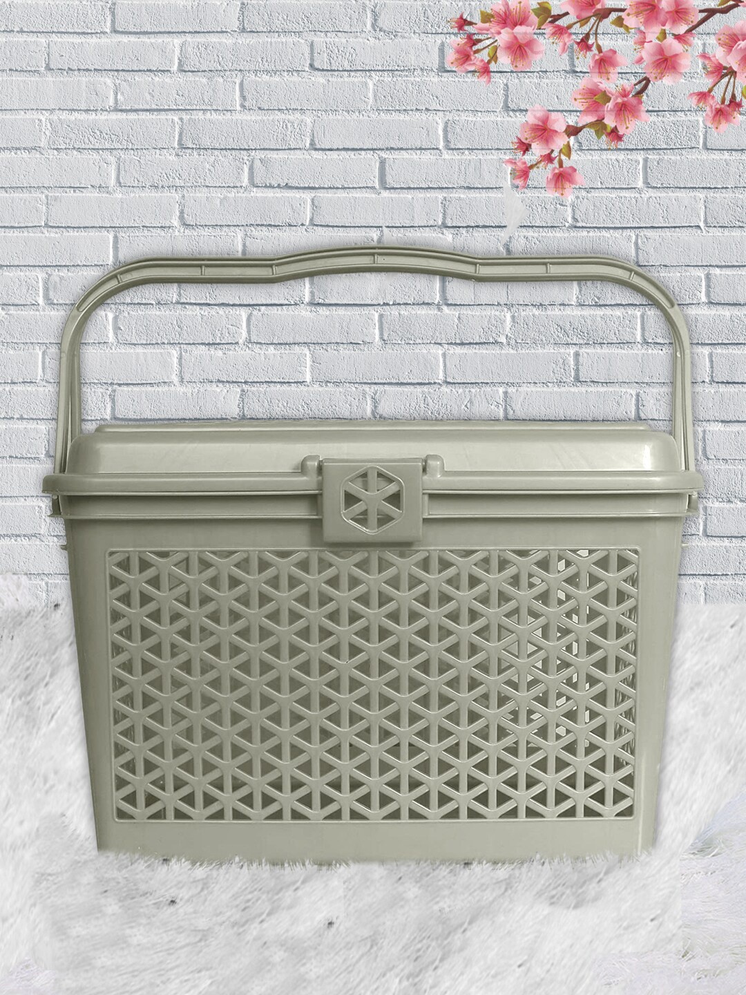 

Kuber Industries Grey Plastic Multipurpose Shopping Basket with Lid