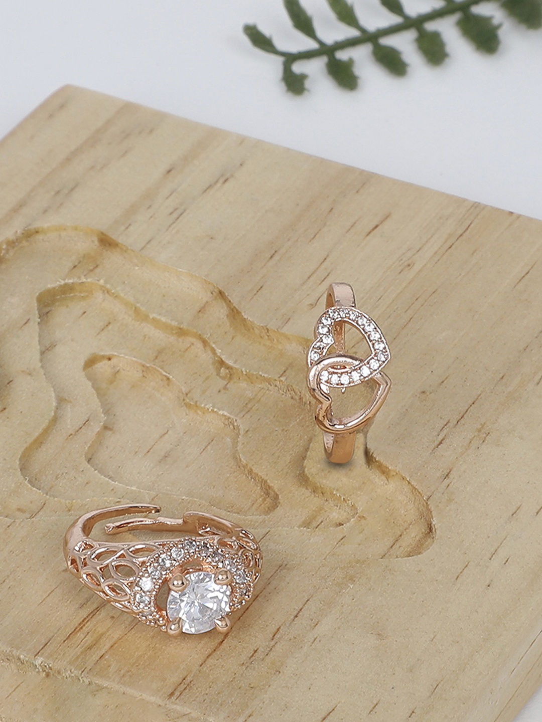 

Zaveri Pearls Set of 2 Rose Gold Plated CZ-Studded Contemporary Rings