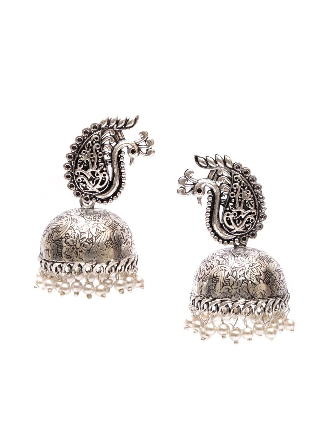 

NEUDIS Silver-Toned Contemporary Jhumkas Earrings