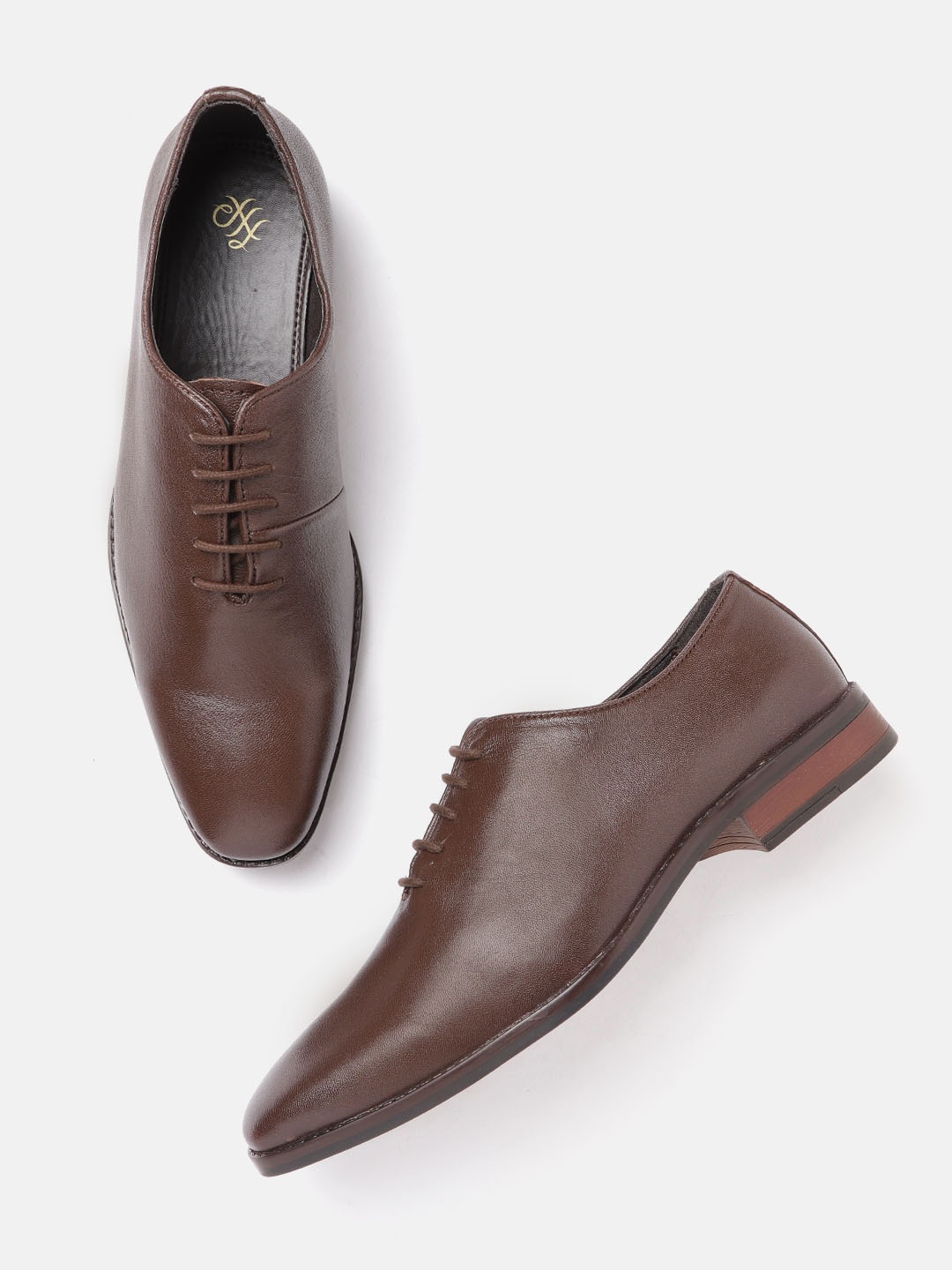 

House of Pataudi Men Coffee Brown Solid Leather Formal Oxfords