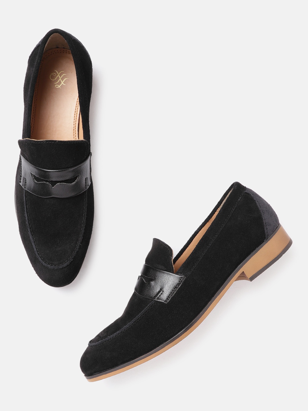 

House of Pataudi Men Black Handcrafted Suede Partywear Penny Loafers