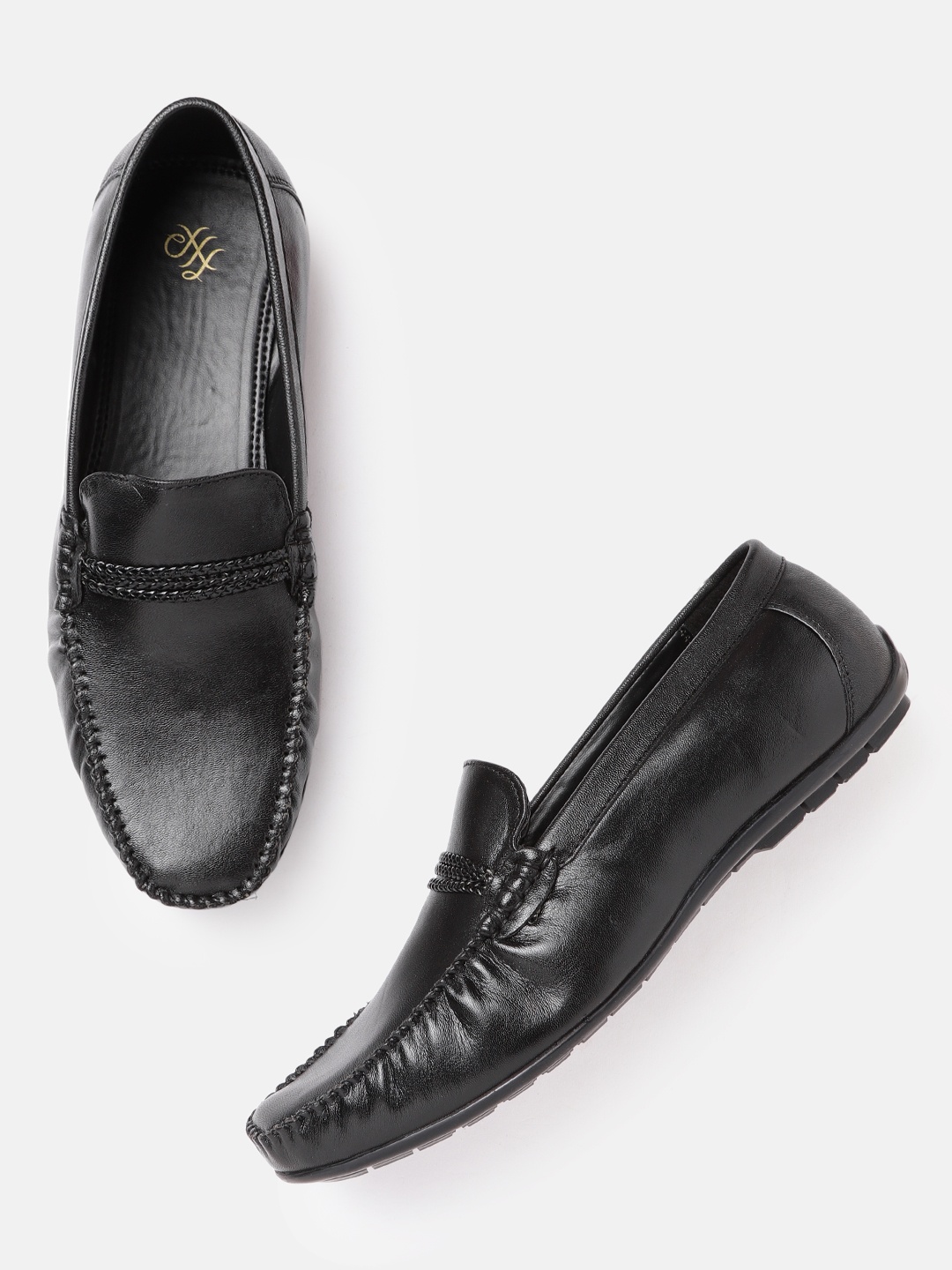 

House of Pataudi Men Black Handcrafted Leather Loafers