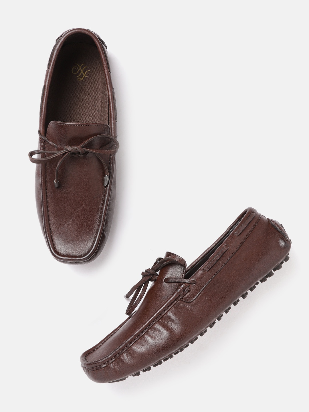 

House of Pataudi Men Coffee Brown Leather Handcrafted Driving Shoes