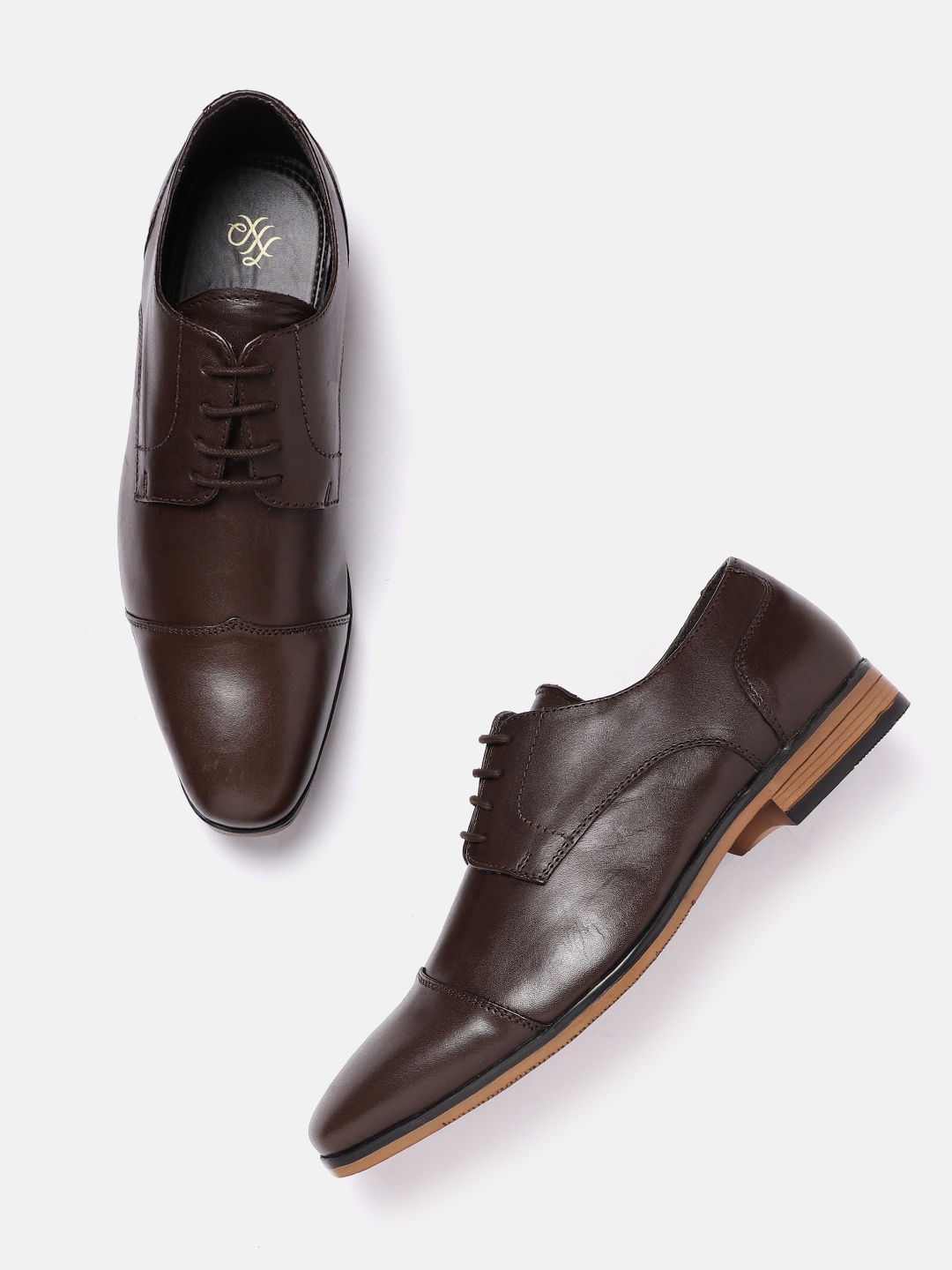 

House of Pataudi Men Coffee Brown Solid Leather Handcrafted Formal Derbys