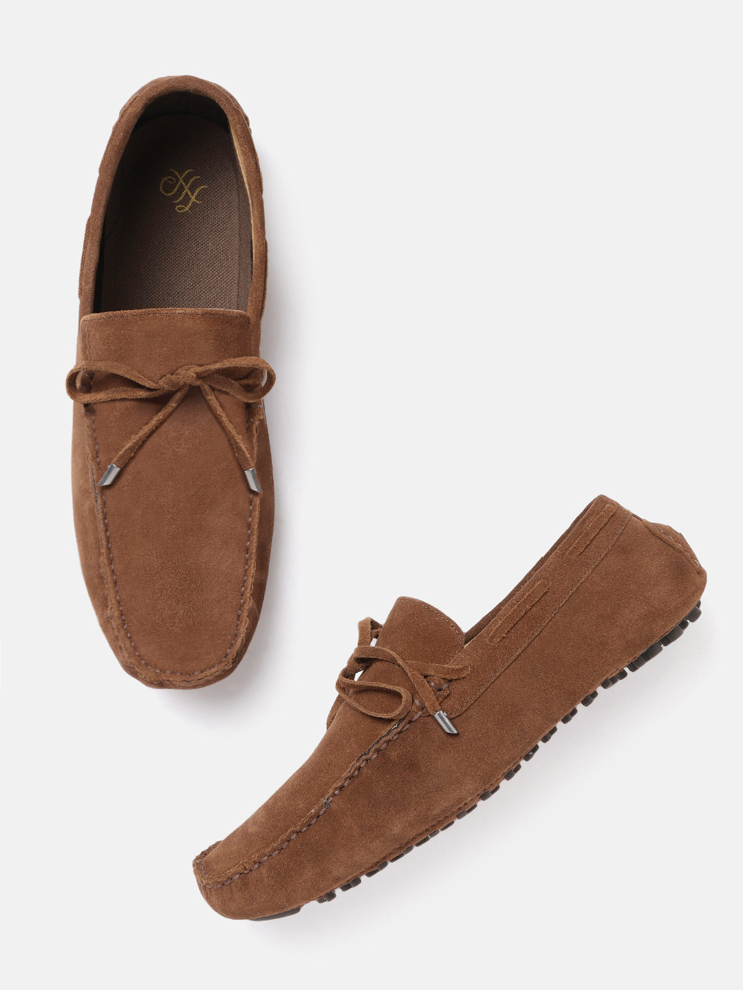 

House of Pataudi Men Brown Suede Handcrafted Driving Shoes