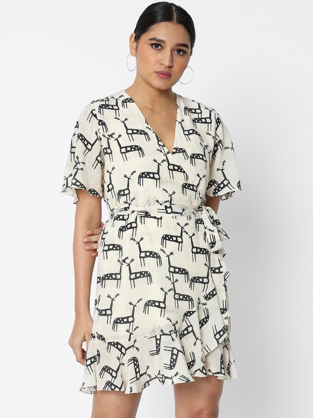 

Masaba Beige Floral Crepe Dress