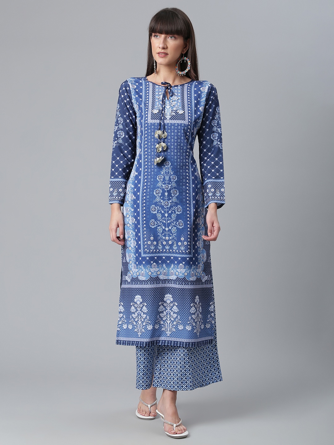 

Ahalyaa Women Blue Ethnic Motifs Printed Regular Kurta with Palazzos