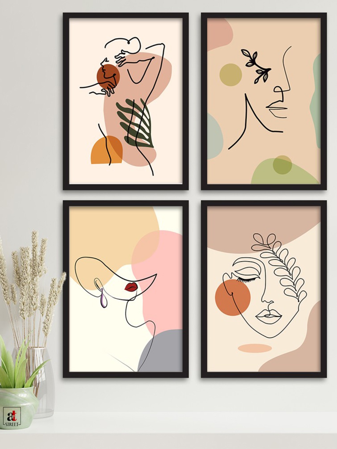Art Street Set Of 4 Beige & Black Framed Wall Arts